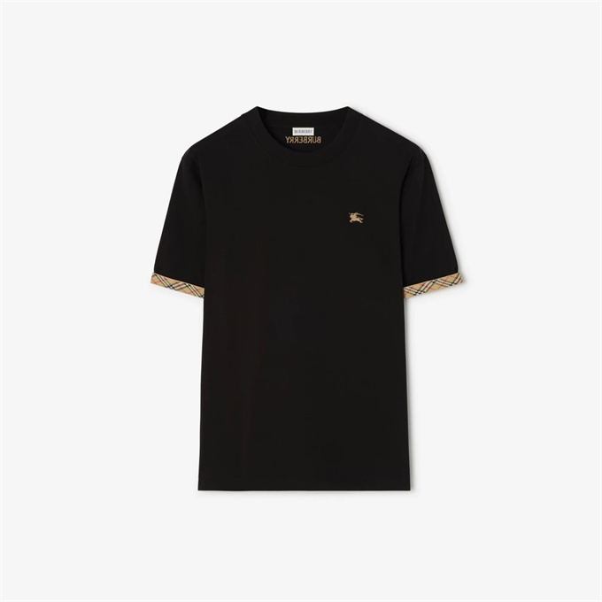 burberry check cuff ekd embroidery cotton t-shirt